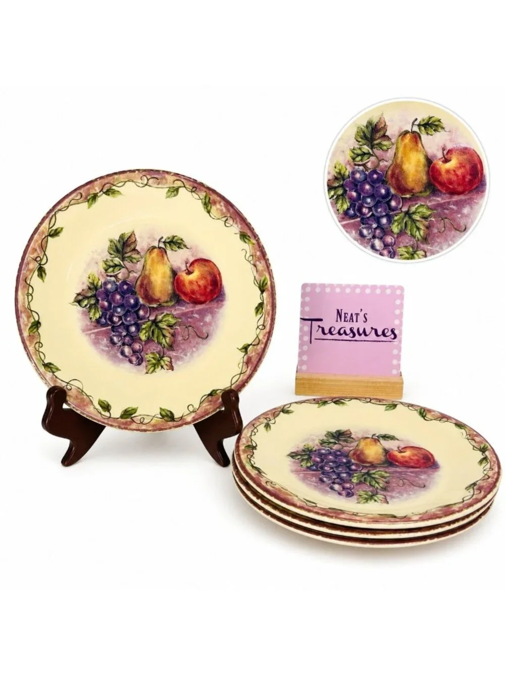 JC Penny Home Collection FRUIT MULTI Purple Melamine Salad Lunch Plates Set of 4